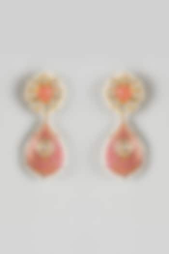 Gold Finish Kundan Polki Meenakari Dangler Earrings by Just Jewellery at Pernia's Pop Up Shop