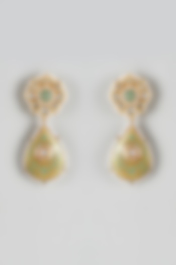 Gold Finish Kundan Polki Meenakari Chandbali Earrings by Just Jewellery at Pernia's Pop Up Shop