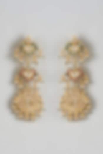 Gold Finish Kundan Polki Meenakari Dangler Earrings by Just Jewellery at Pernia's Pop Up Shop