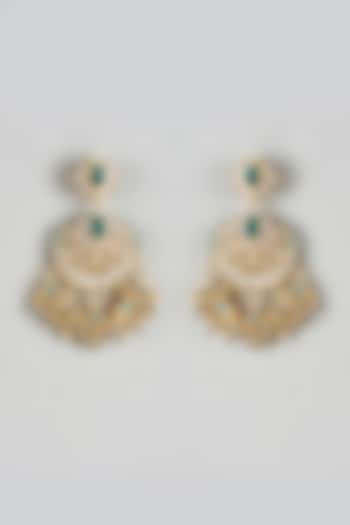 Gold Finish Green Kundan Polki Chandbali Earrings by Just Jewellery at Pernia's Pop Up Shop