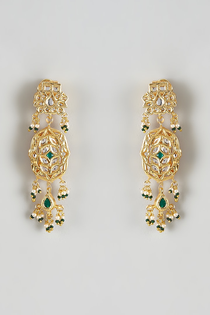 Gold Finish Kundan Polki Meenakari Dangler Earrings by Just Jewellery at Pernia's Pop Up Shop
