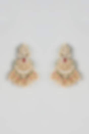 Gold Finish Red Kundan Polki Chandbali Earrings by Just Jewellery at Pernia's Pop Up Shop