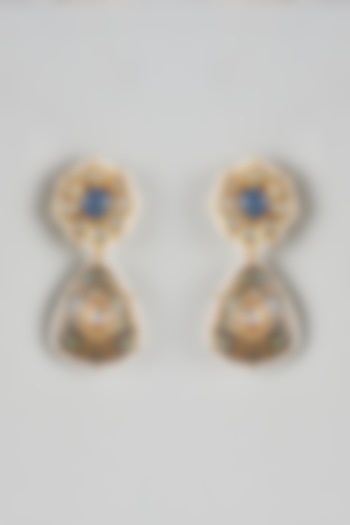 Gold Finish Kundan Polki Meenakari Dangler Earrings by Just Jewellery at Pernia's Pop Up Shop