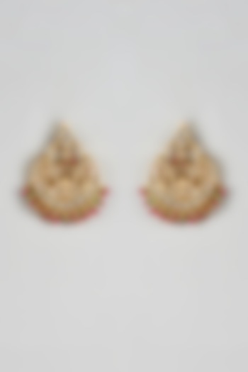 Gold Finish Kundan Polki & Beaded Drop Chandbaali Earrings by Just Jewellery at Pernia's Pop Up Shop