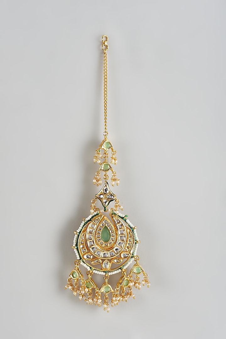 Gold Finish Kundan Polki Earchain by Just Jewellery