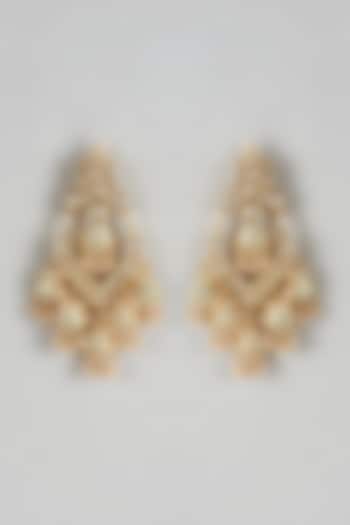 Gold Finish Kundan Polki Meenakari Chandbaali Earrings by Just Jewellery at Pernia's Pop Up Shop