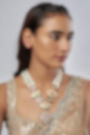 Gold Finish Pearl & Kundan Polki Meenakari Long Necklace by Just Jewellery