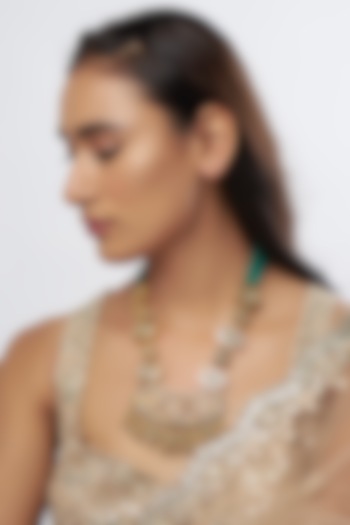 Gold Finish Pearl & Kundan Polki Meenakari Long Necklace by Just Jewellery at Pernia's Pop Up Shop