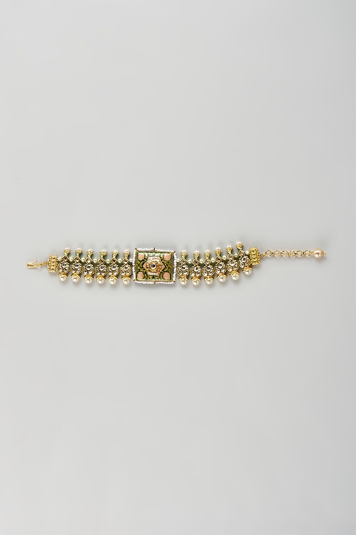 Gold Finish Kundan Polki Meenakari Bracelet by Just Jewellery at Pernia's Pop Up Shop