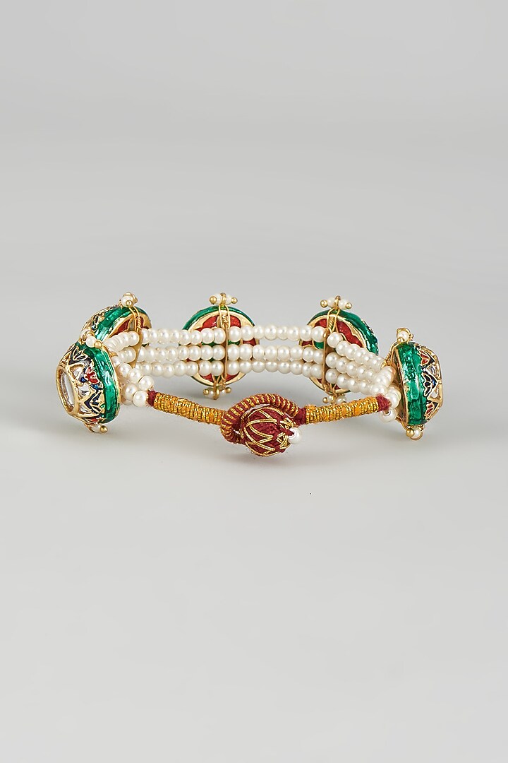 Gold Finish Pearl Meenakari Bracelet by Just Jewellery at Pernia's Pop Up Shop