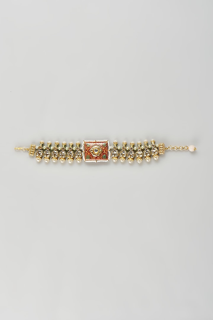 Gold Finish Kundan Polki Meenakari Bracelet by Just Jewellery at Pernia's Pop Up Shop