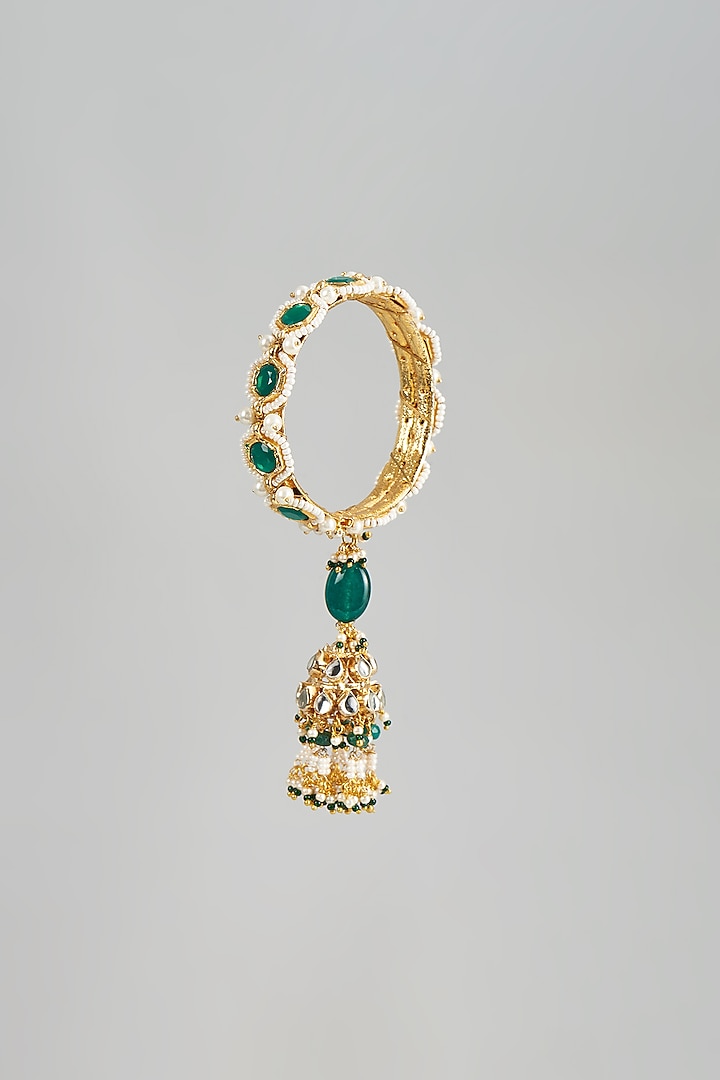 Gold Finish Green Stone Bangle by Just Jewellery