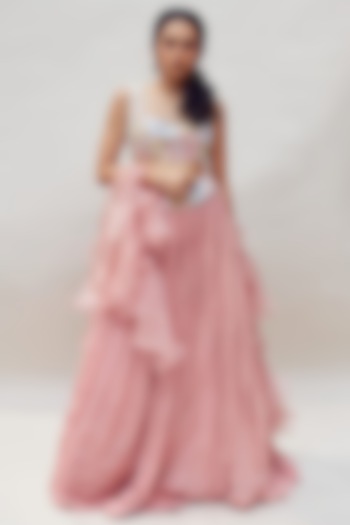 Mauve Chinon Chiffon Embroidered Wedding Lehenga Set by Anu Pellakuru at Pernia's Pop Up Shop