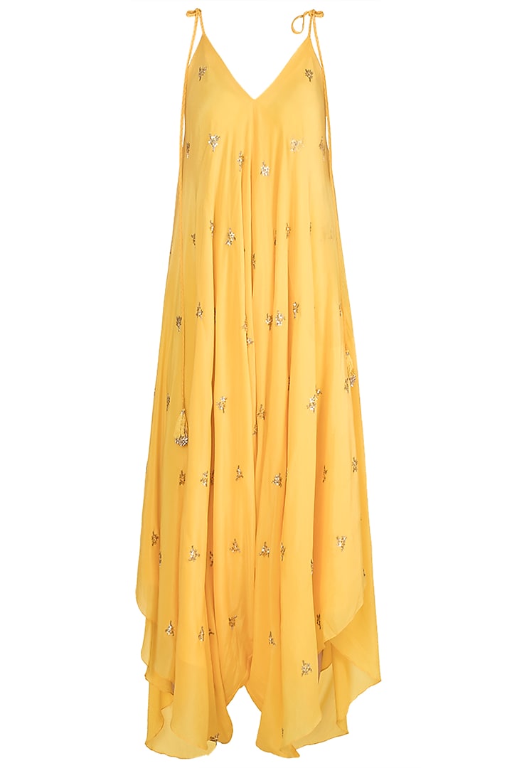 Yellow Embroidered Dhoti Jumpsuit by Julie by Julie Shah