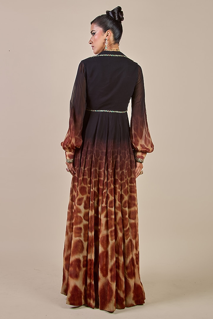 Black & Brown Viscose Georgette Ombre Printed Wedding Anarkali by JJV.Kapurthala By JJ Valaya at Pernia's Pop Up Shop
