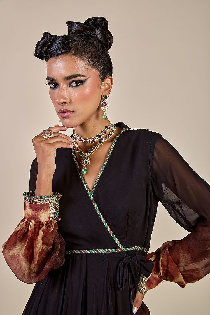 Black & Brown Viscose Georgette Ombre Printed Wedding Anarkali by JJV.Kapurthala By JJ Valaya at Pernia's Pop Up Shop