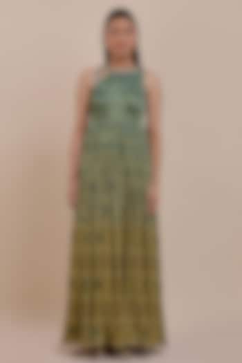 Emerald Green Viscose Ombre Embroidered Maxi Party Wear Dress by JJV.Kapurthala By JJ Valaya at Pernia's Pop Up Shop