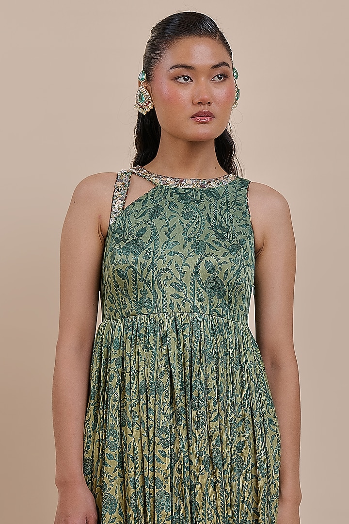 Emerald Green Viscose Ombre Embroidered Maxi Party Wear Dress by JJV.Kapurthala By JJ Valaya at Pernia's Pop Up Shop