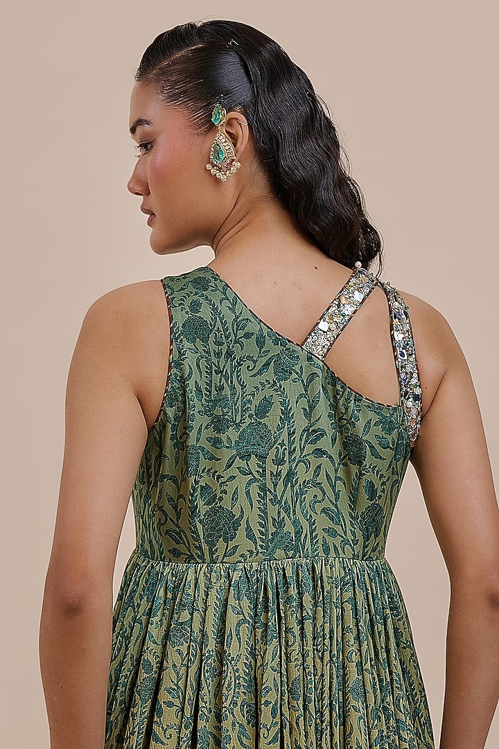 Emerald Green Viscose Ombre Embroidered Maxi Party Wear Dress by JJV.Kapurthala By JJ Valaya at Pernia's Pop Up Shop