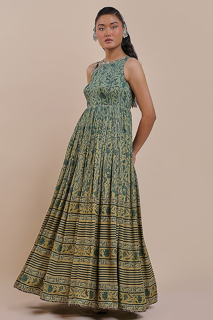 Emerald Green Viscose Ombre Embroidered Maxi Party Wear Dress by JJV.Kapurthala By JJ Valaya at Pernia's Pop Up Shop