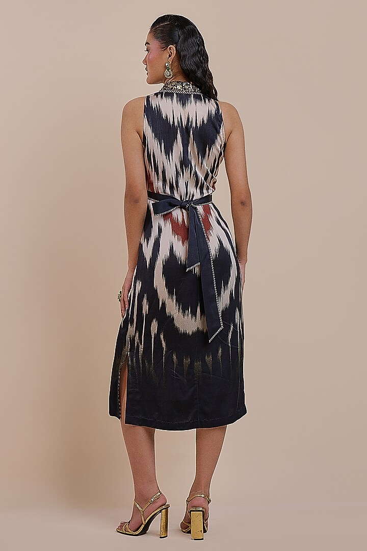 Black & Ivory Cotton Satin Linen Beadwork Maxi Cocktail Dress by JJV.Kapurthala By JJ Valaya at Pernia's Pop Up Shop