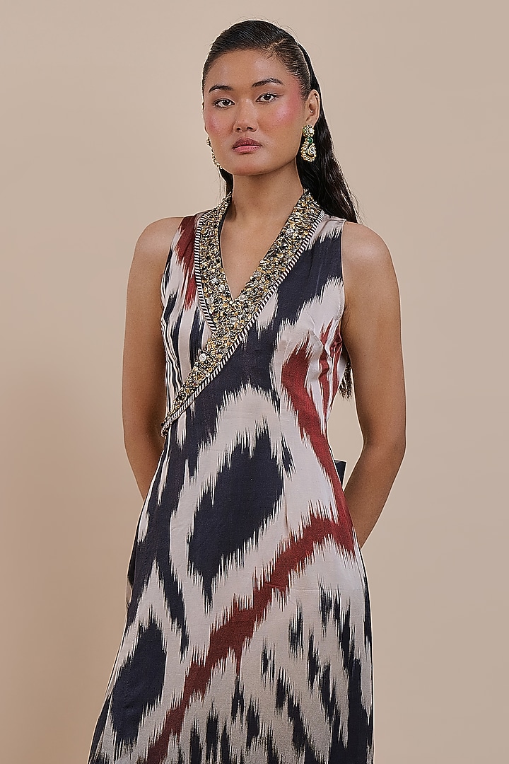 Black & Ivory Cotton Satin Linen Beadwork Maxi Cocktail Dress by JJV.Kapurthala By JJ Valaya at Pernia's Pop Up Shop