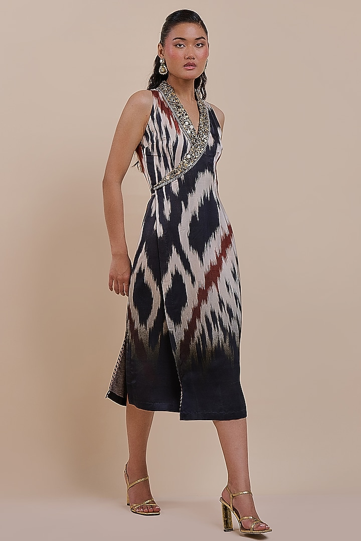 Black & Ivory Cotton Satin Linen Beadwork Maxi Cocktail Dress by JJV.Kapurthala By JJ Valaya at Pernia's Pop Up Shop