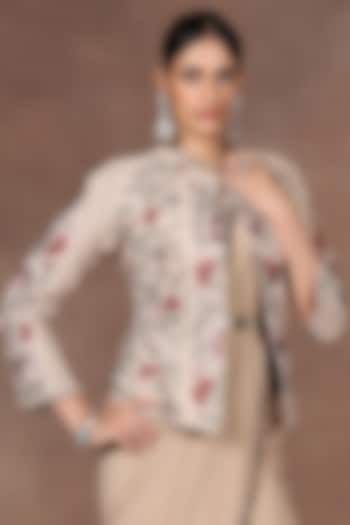 Soft Pink Silk Resham Embroidered Jacket by JJ Valaya at Pernia's Pop Up Shop