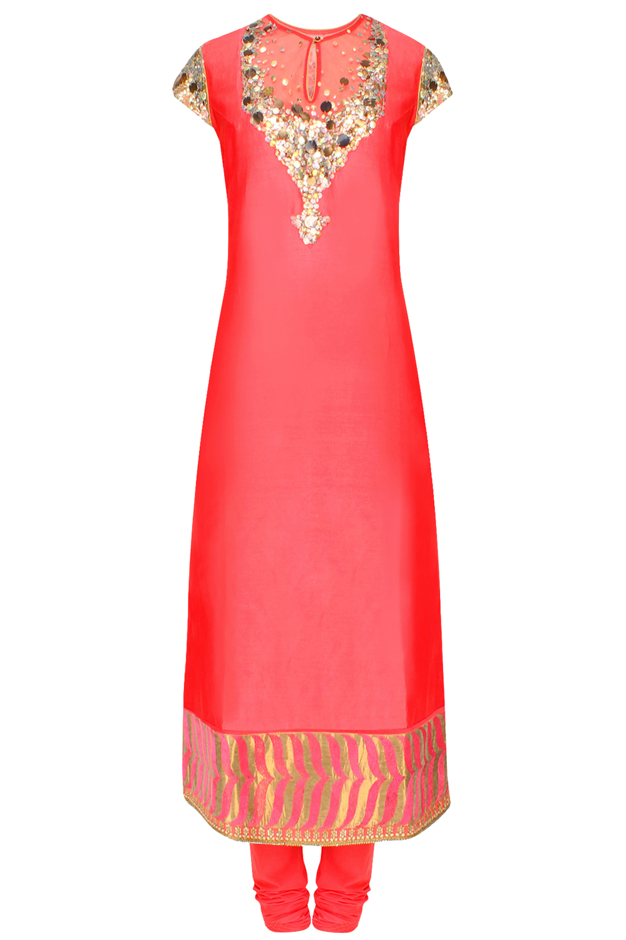 Red hand embroidered and sequins kurta set available only at Pernia's Pop Up Shop.