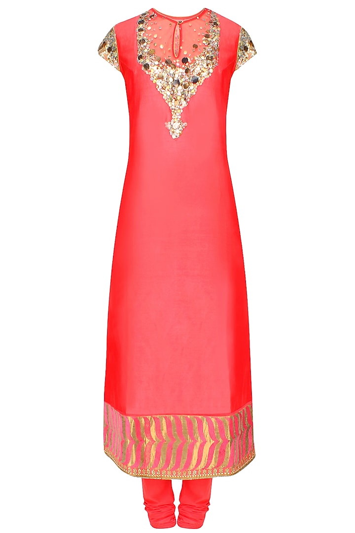 Red Hand Embroidered And Sequins Kurta Set by JJ Valaya