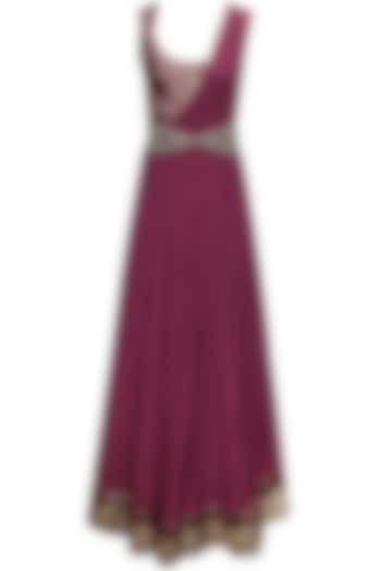 Maroon embroidered drape gown  by JJ Valaya