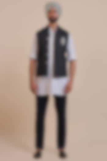 Black Linen Nehru Jacket by JJV.Kapurthala By JJ Valaya Men at Pernia's Pop Up Shop