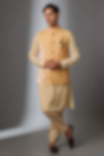 Cream Silk Velvet Motif Embroidered Nehru Jacket Set by JJ Valaya Men at Pernia's Pop Up Shop