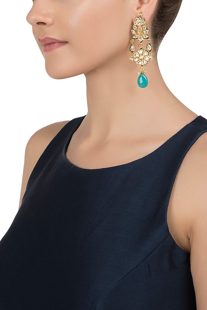 Gold Plated Blue Stone Earrings by Just Jewellery