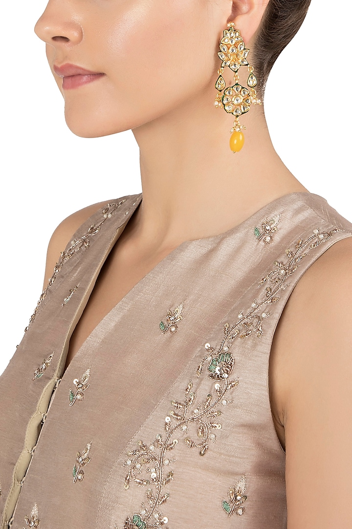 Gold Plated Yellow Stone Earrings by Just Jewellery