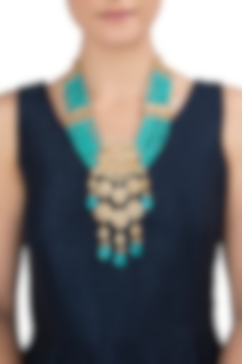 Gold Plated Turquoise Bead Necklace by Just Jewellery