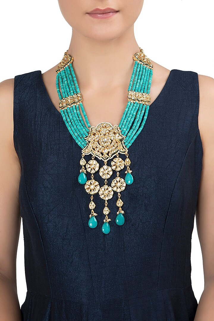 Gold Plated Turquoise Bead Necklace by Just Jewellery