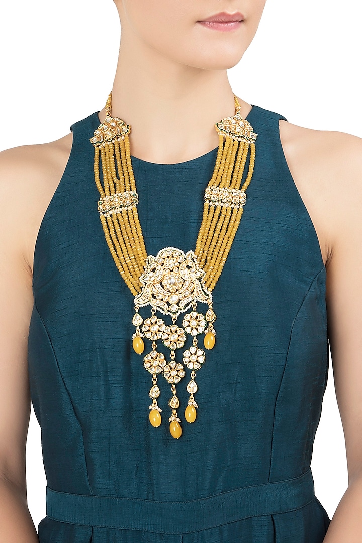 Gold Plated Yellow Beads Necklace by Just Jewellery