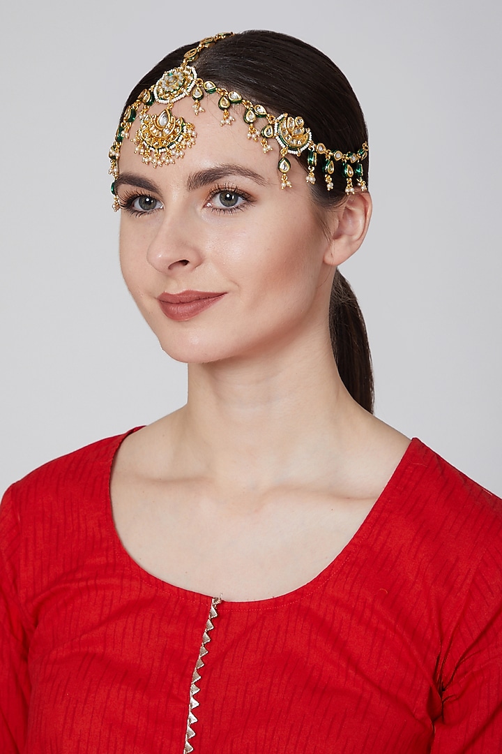 Gold Plated Kundan Matha Patti by Just Jewellery at Pernia's Pop Up Shop