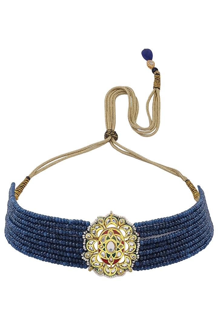 Gold plated jadtar and blue stone necklace available only at Pernia's Pop Up Shop.