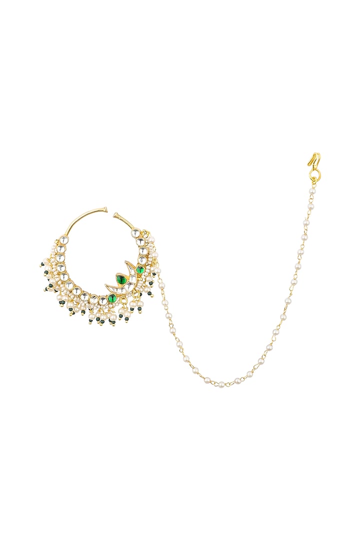 Gold plated jadtar and green stone nosering available only at Pernia's Pop Up Shop.