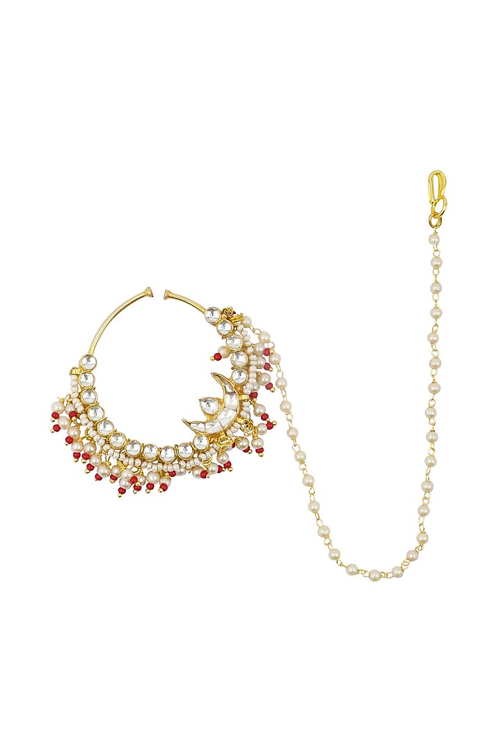 Gold plated jadtar and red beads nosering available only at Pernia's Pop Up Shop.