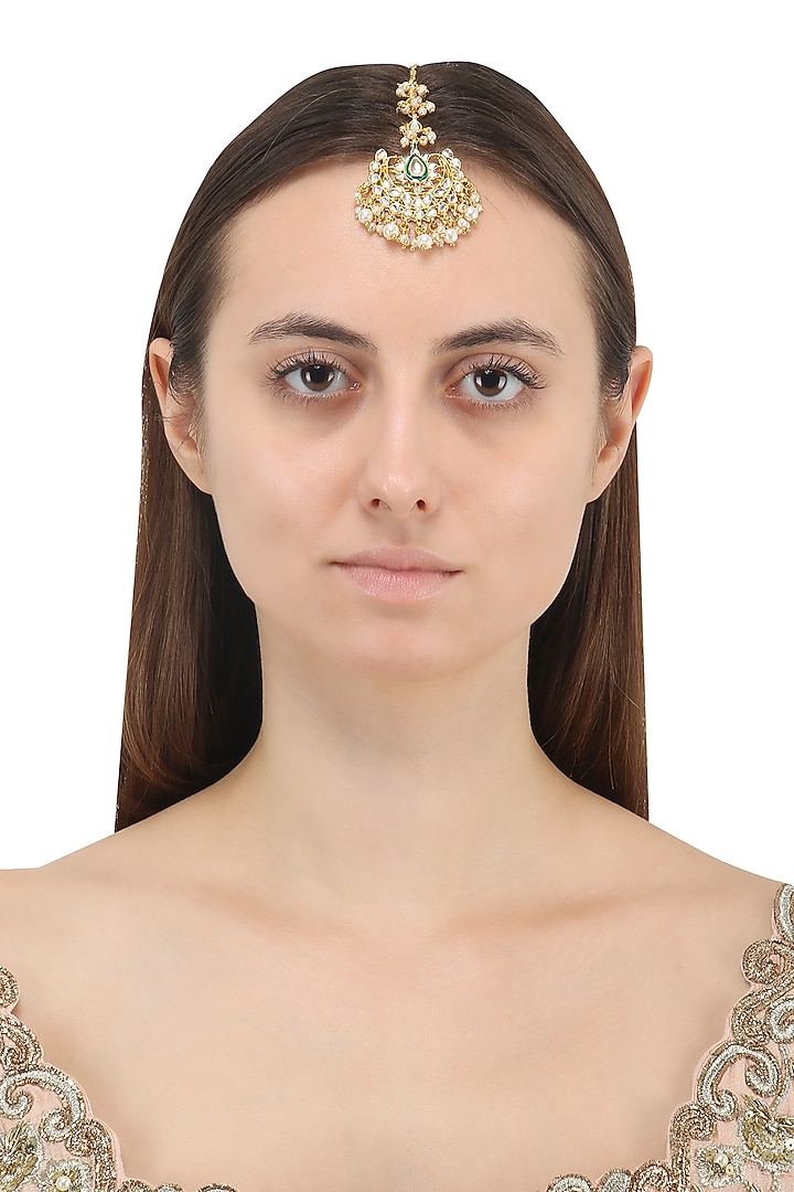 Gold Plated Jadtar and Pearl Maangtika by Just Jewellery