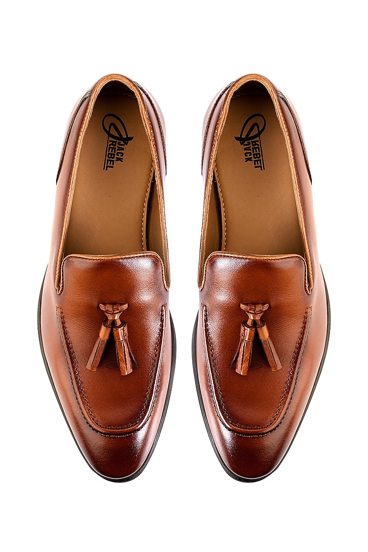 Tan Leather Handcrafted Loafers by Jack Rebel