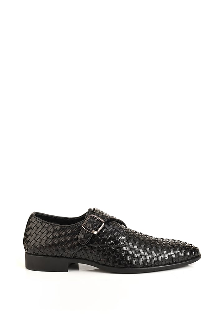 Black Handcrafted Full-Grain Leather Monk Shoes by Jack Rebel at Pernia's Pop Up Shop