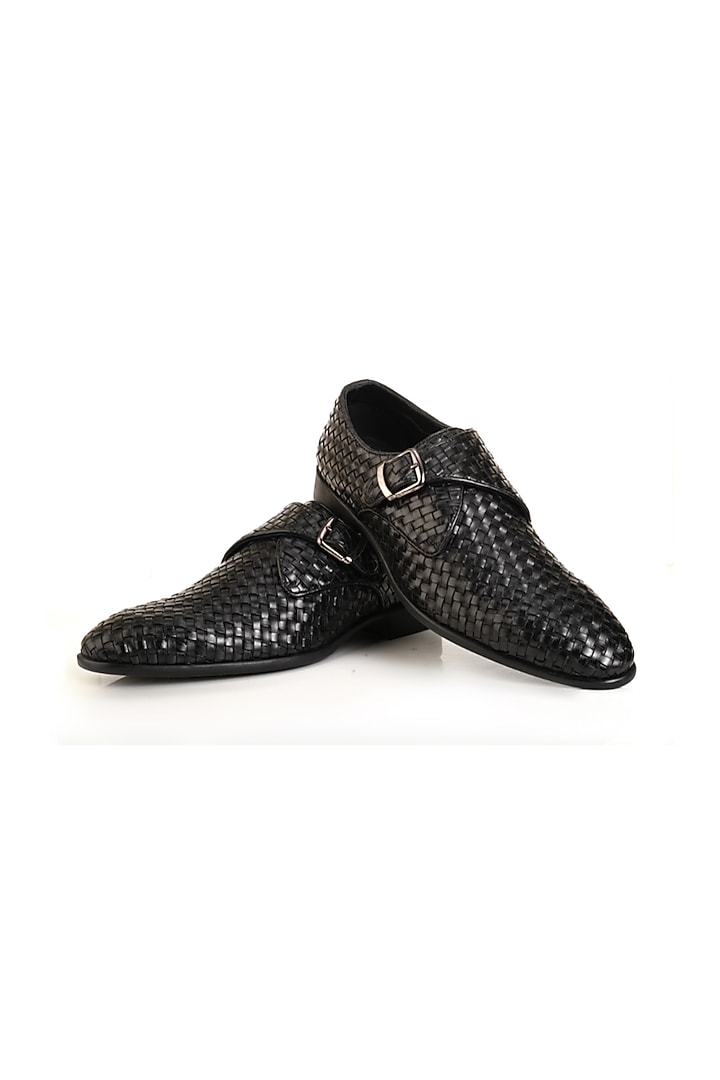 Black Handcrafted Full-Grain Leather Monk Shoes by Jack Rebel at Pernia's Pop Up Shop