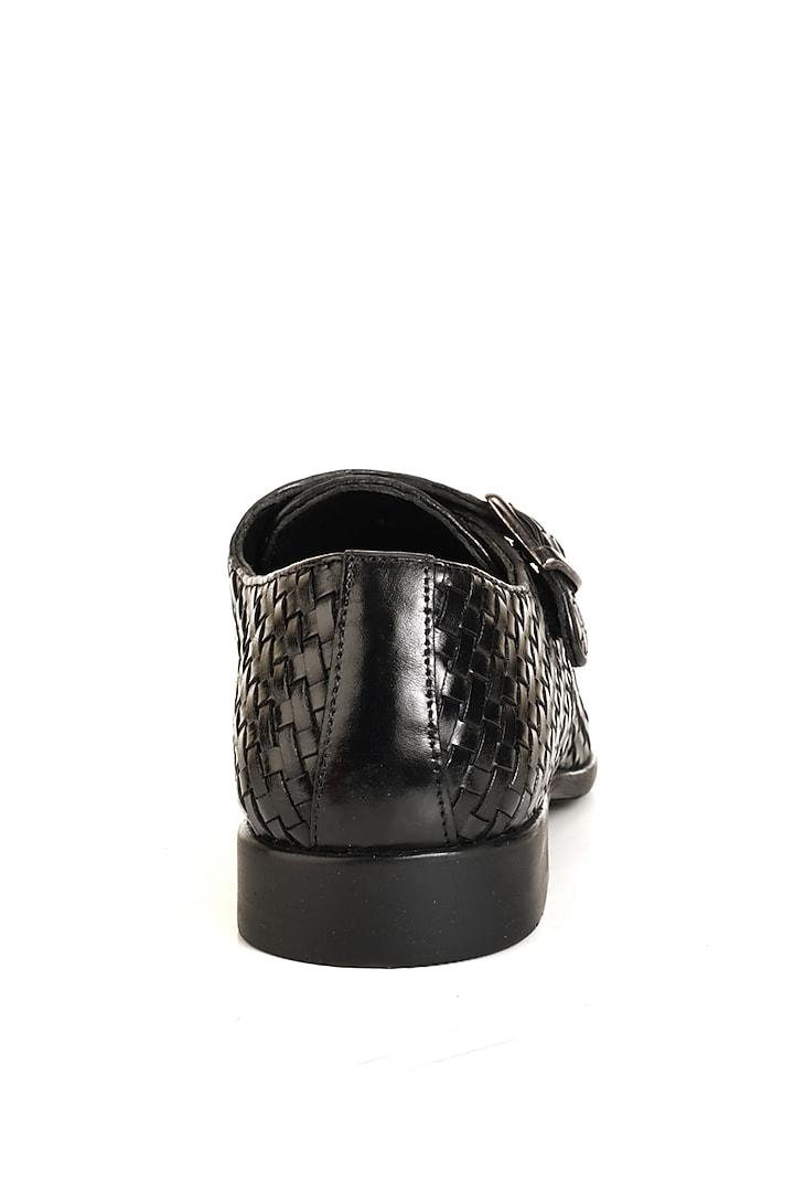 Black Handcrafted Full-Grain Leather Monk Shoes by Jack Rebel at Pernia's Pop Up Shop