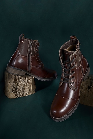 Brown Full Grain Leather Boots by Jack Rebel