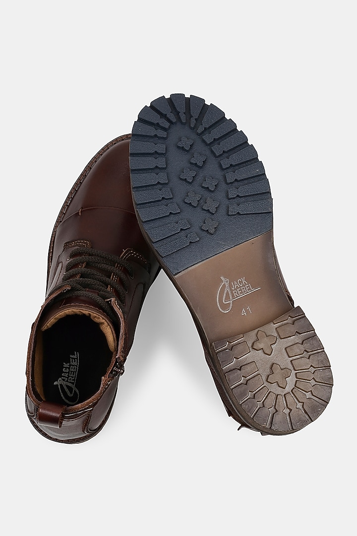 Brown Full Grain Leather Boots by Jack Rebel at Pernia's Pop Up Shop
