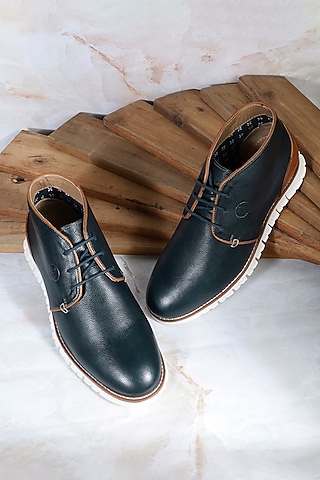 Navy Milled Leather Boots by Jack Rebel